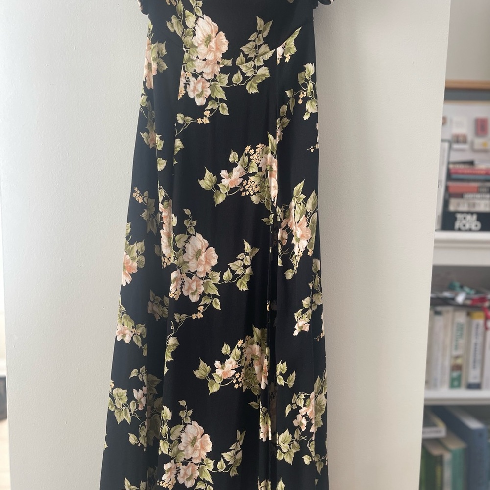 Reformation Izabel Floral Black Midi Dress with Slit